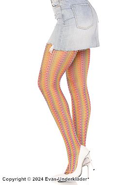 Patterned pantyhose, crochet net, colorful stripes